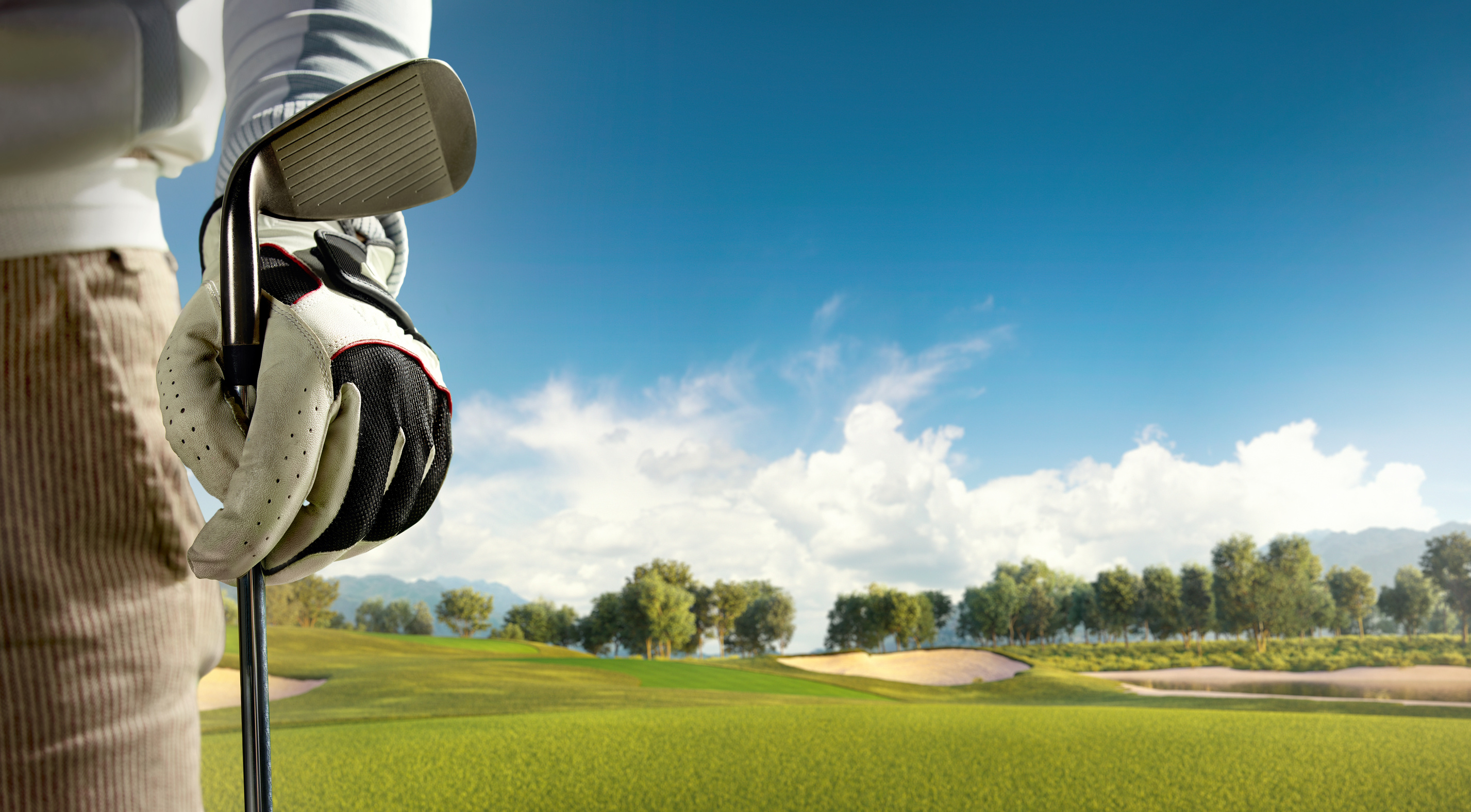 Golf: Golf course with a golf bag